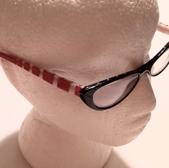 Betsey Johnson Handmade in Japan Cateye Eyeglass Frame Red Black White - Picture 6 of 16